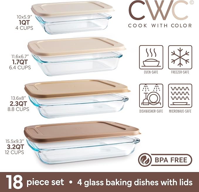 COOK WITH COLOR 8 PC. Glass Baking Dish Set with Lids - Image 3