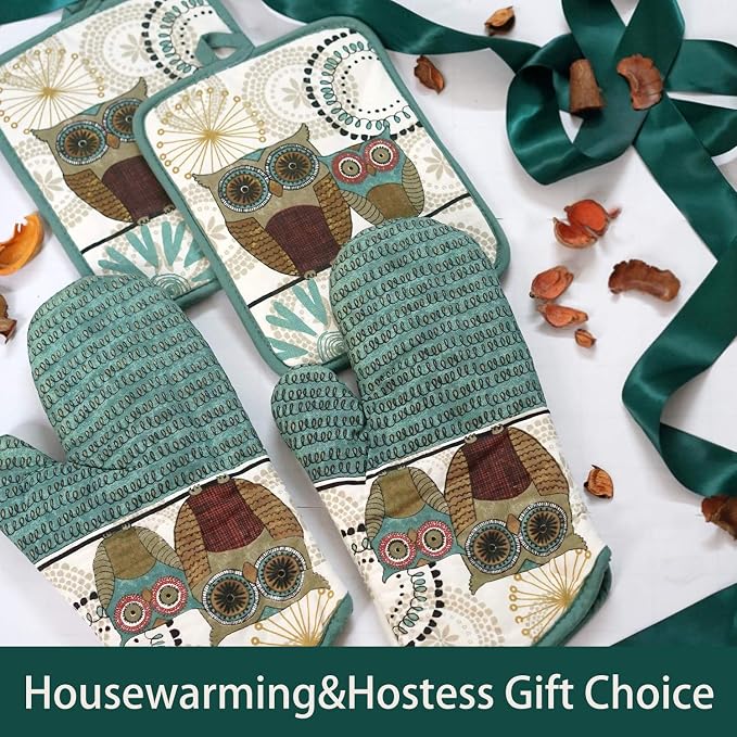 Oven Mitts and Pot Holders Sets, Funny Owl Kitchen Oven Mitts Heat Resistant - Image 7