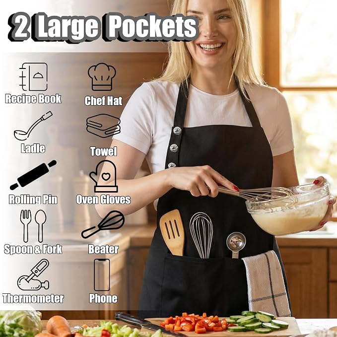 TOSHE Kitchen Apron Waterdrop Resistant Cotton Apron - Image 2