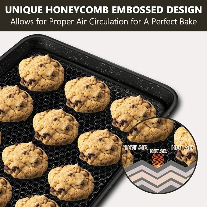 Wildone 2 Pack Half Sheet Baking Pans, Honeycomb Embossed Nonstick Baking Sheet - Image 4