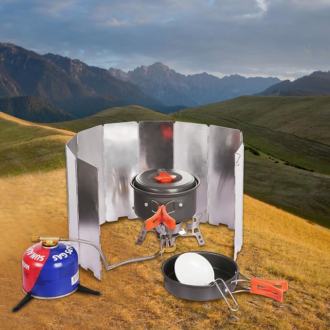 REDCAMP Folding Outdoor Stove Windscreen, 10 Plates Aluminum Camping Stove - Image 4