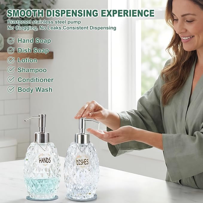 MALACHI Soap Dispenser Set, Crystal-Textured Diamond Glass - Image 4