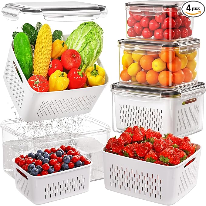4 PCS Fruit Storage Containers for Fridge, Produce Containers for Fridge by HelpYouSaveMoreSpace