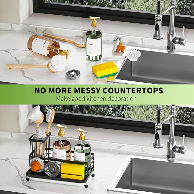 Cisily Large Capacity Kitchen Sink Caddy Organizer, Rustproof Non-Slip Sponge - Image 5