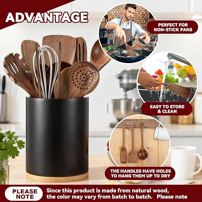 SiliFine 11 Pcs Wooden Kitchen Utensils Set - Image 3