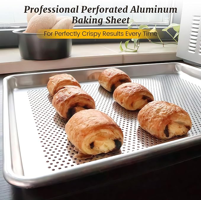 6 Pack Full Size Aluminum Perforated Baking Sheet Pan, Restaurant & Kitchen - Image 8