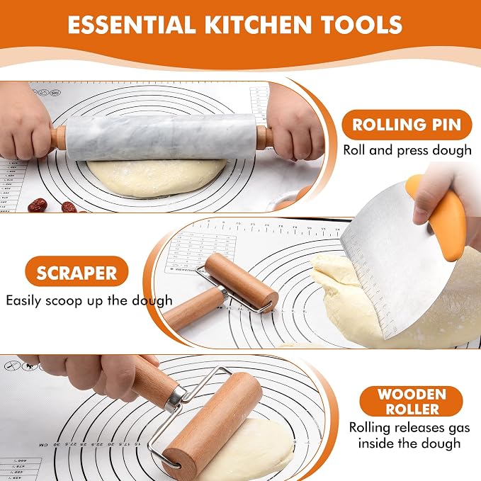 18.5 inches Marble Rolling Pin, Large Non-Stick Dough Roller, - Image 4