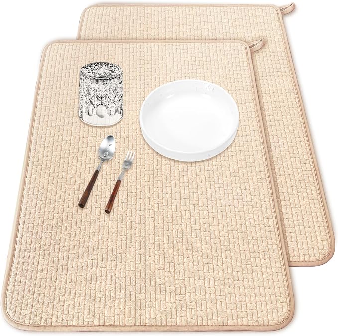 2 Pcs XXL Dish Drying Mats, Absorbent Microfiber Drainer Mat, Large Size 24×17" by Meirrnyyu