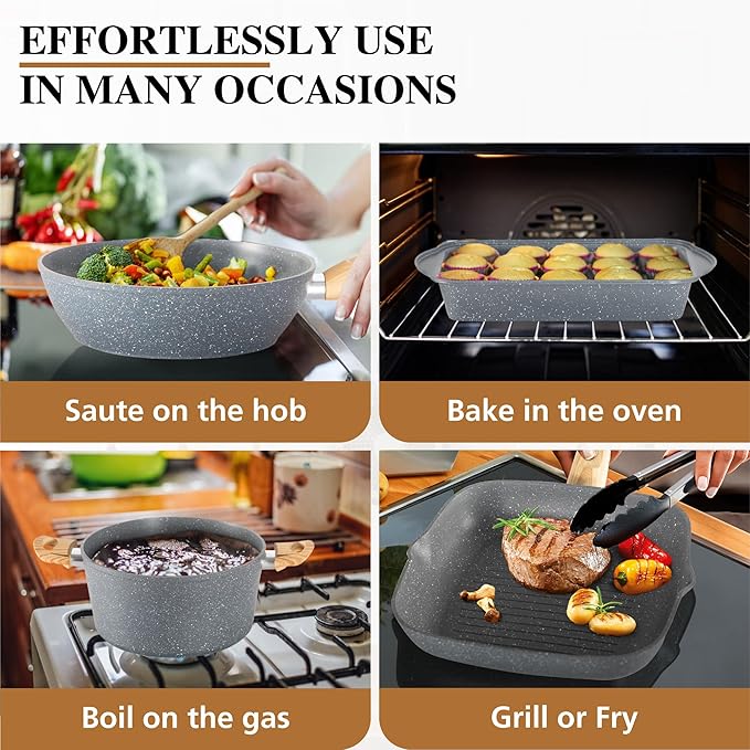 DishDelight 17 Piece Pots and Pans Set Non Stick, Granite Nonstick Cookware Set - Image 6