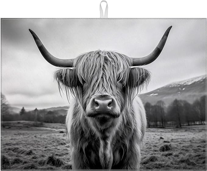 Highland Cow Dish Drying Mat for Kitchen Counter Drying Pad Absorbent by MOUNTANLLY