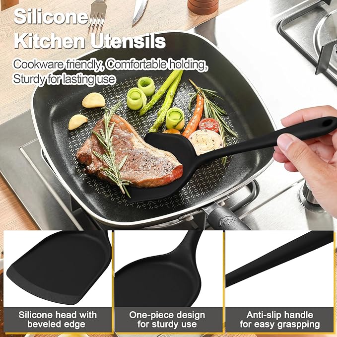 P&P CHEF Kitchen Utensil Set, 4 Pieces Non-stick Silicone Cooking Utensils - Image 3