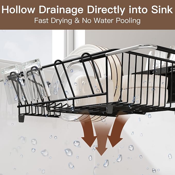 Over the Sink Expandable Dish Drainer Drying Rack In Stainless Steel - Image 6