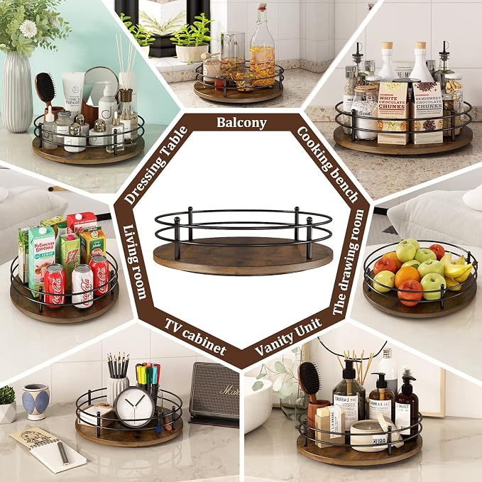 12" Lazy Susan Turntable Organizer, Round Wooden Lazy Susan Organization and - Image 4