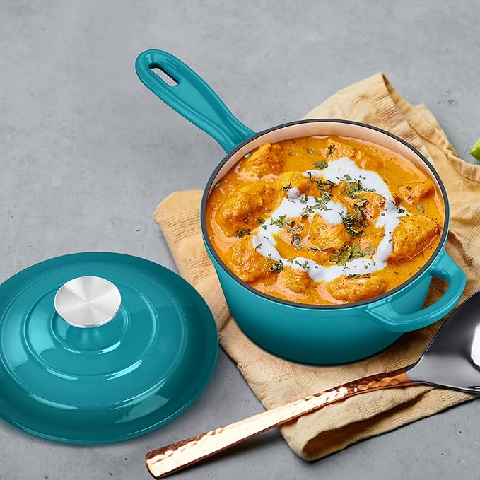 1 Quart Cast Iron Saucepan, Leonyo Enameled Sauce Pan - Image 9