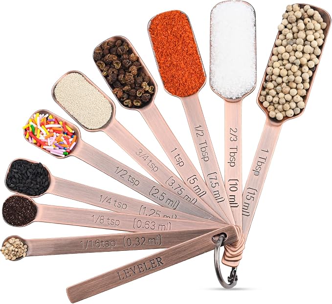 Copper Measuring Spoons Set 10, Stainless Steel Measuring Spoons by Smithcraft