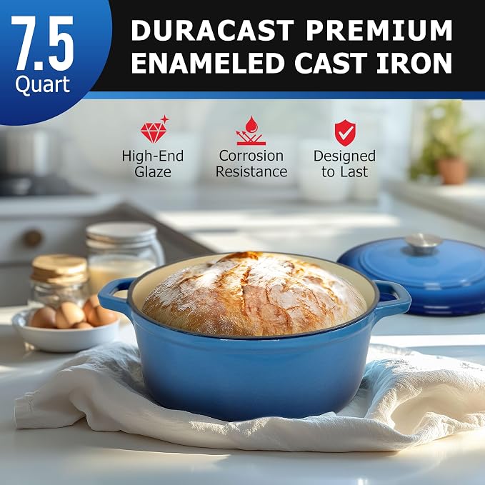 MUELLER HOME 7.5 QT Enameled Cast Iron Dutch Oven, Heavy-Duty Casserole Dish - Image 2
