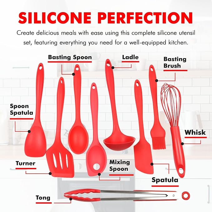 Chef Craft Premium Silicone Kitchen Tool and Utensil Set, 9 Piece - Image 4