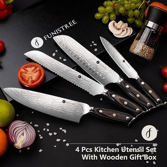 4 Pieces Professional Kitchen Knife Set, Damascus German Stainless Steel Chef - Image 4
