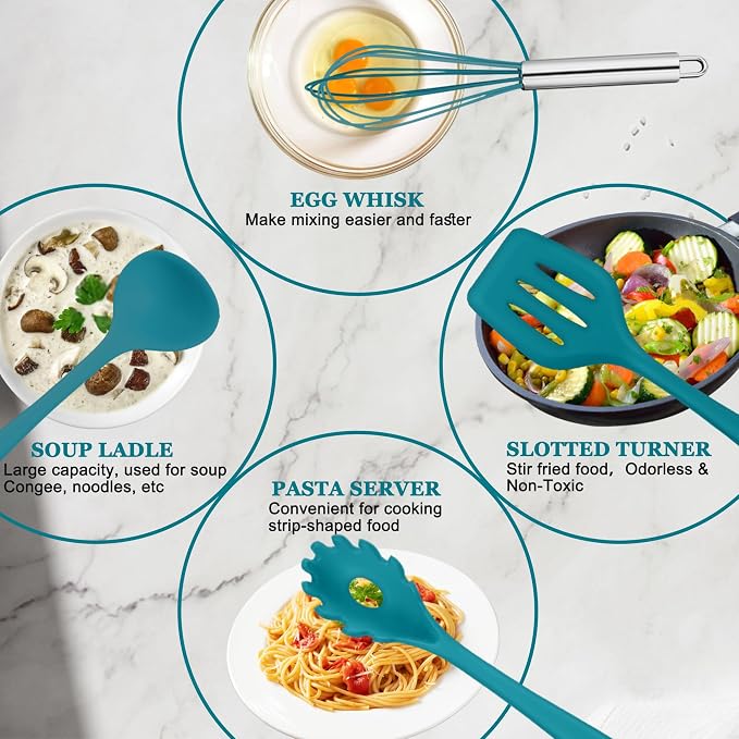 E-far 10 Pieces Silicone Cooking Utensils Set, Heat Resistant Kitchen Utensil - Image 3