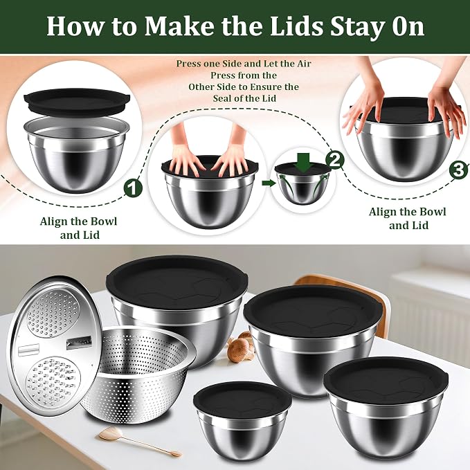 Nicdiet Mixing Bowls with Lids Set, Nesting Storage Bowls - Image 2