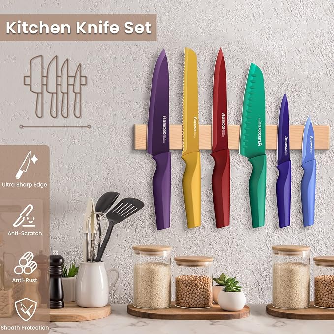 Astercook Knife Set, 6 Color Anti-Rust Coating Stainless Steel Chef Knife Sets - Image 2