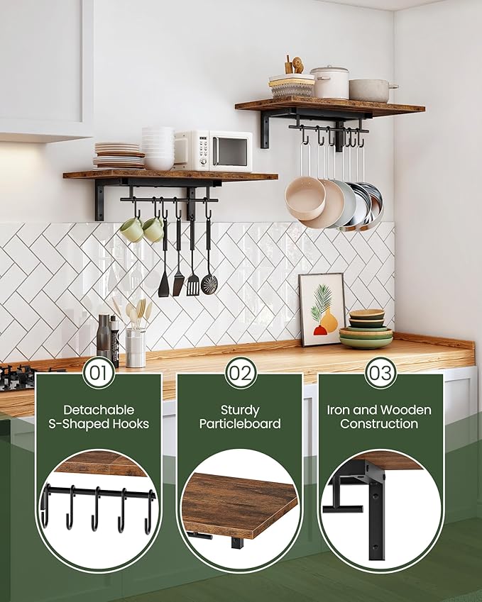 CHOEZON Wall-Mounted Pot Racks, Floating Shelves, Wall Shelves, Vintage Pot - Image 4