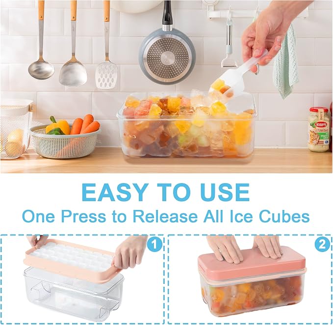 Ice Cube Tray with Lid and Bin, Ice Cube Pop Out Tray, Ice Cube Trays - Image 3