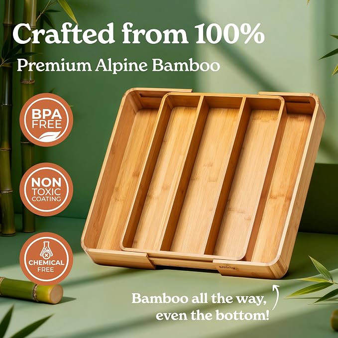 SMIRLY Silverware Drawer Organizer – Bamboo Kitchen Drawer Organizer, - Image 5