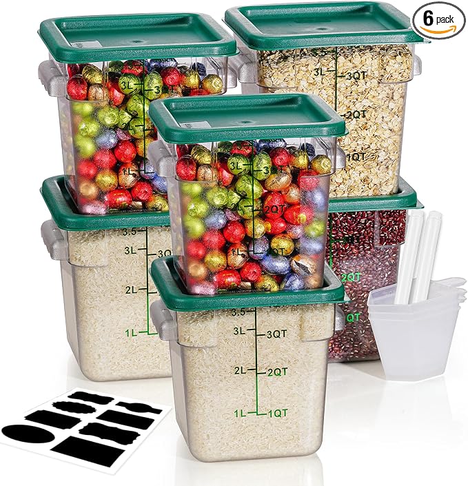 4QT NSF Food Storage Containers: 6 PCS Commercial Clear Food Storage Containers by SVKLHY