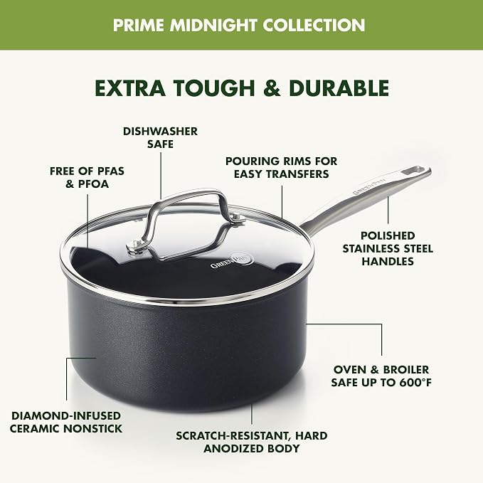 GreenPan Prime Chatham 1QT & 2QT Saucepan Pot Set - Image 4