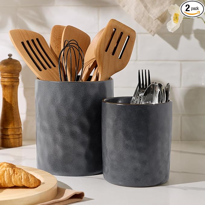 famiware Ocean Utensil Holder, 7.2"+5.8" Ceramic Kitchen Utensil Holder by Famiware