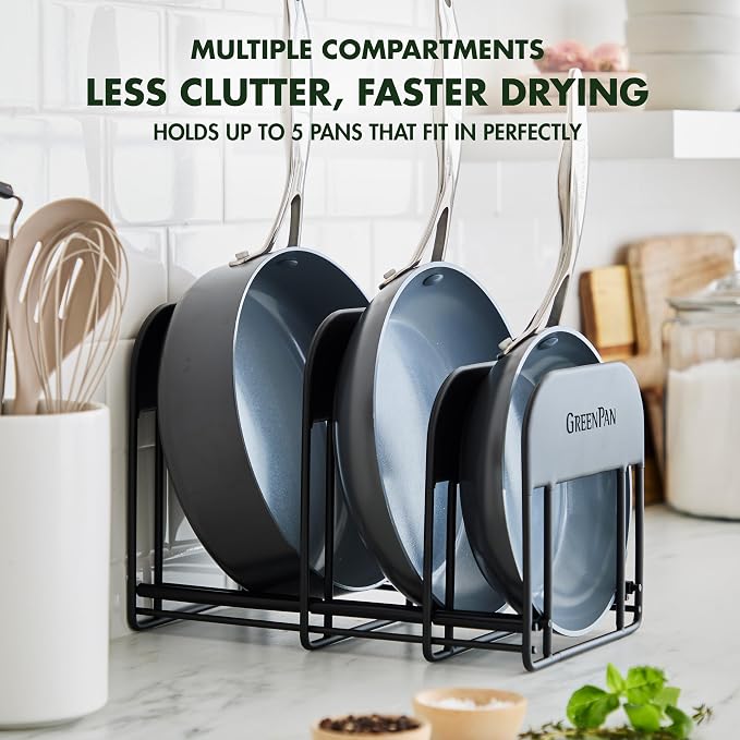 GreenPan Stainless Steel Wire Cookware Storage Rack, 5 Frying Pan Compartments - Image 3