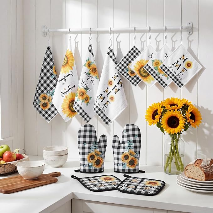 Bencailor 12 Pcs Farmhouse Sunflower Kitchen Decor and Accessories Sets 4 Black - Image 7