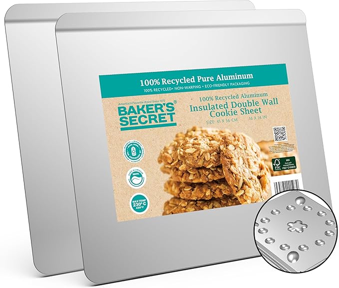 Baker's Secret 2pcs Pure Aluminum Insulated Cookie Sheet Commercial Grade by BakersSecret