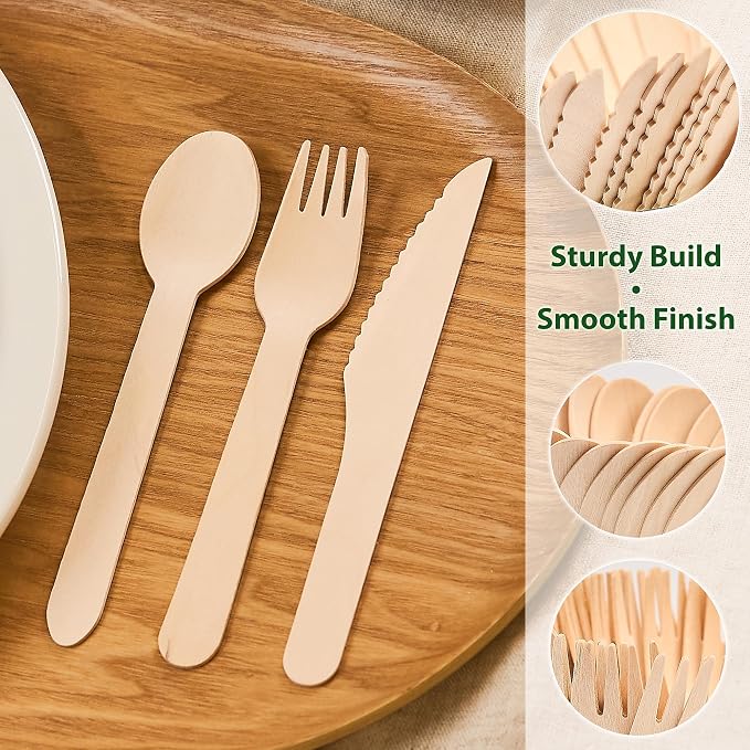 Wooden Knives 300 Pieces | Natural Birch Wood Disposable Knives | Biodegradable - Image 3
