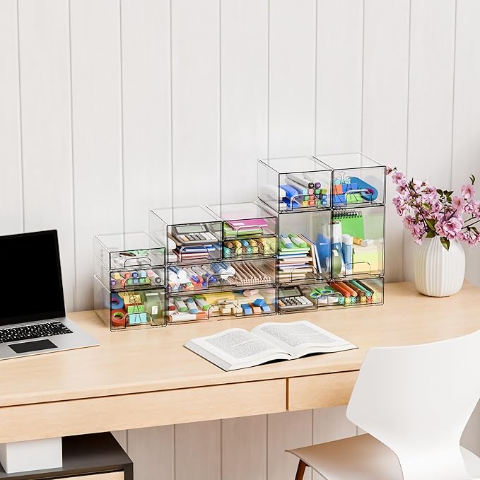 Yieach 4 Pack Clear Stackable Storage Drawers, 4.4'' Tall Acrylic Drawer - Image 6