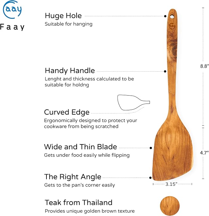 FAAY 13.5" Right-Hand Teak Spatula - Image 3