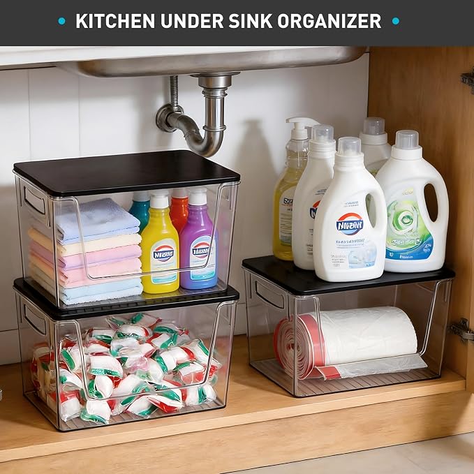 Heyuzb Pantry Organizers Storage, 2 Pack Large Clear Storage Bins - Image 2