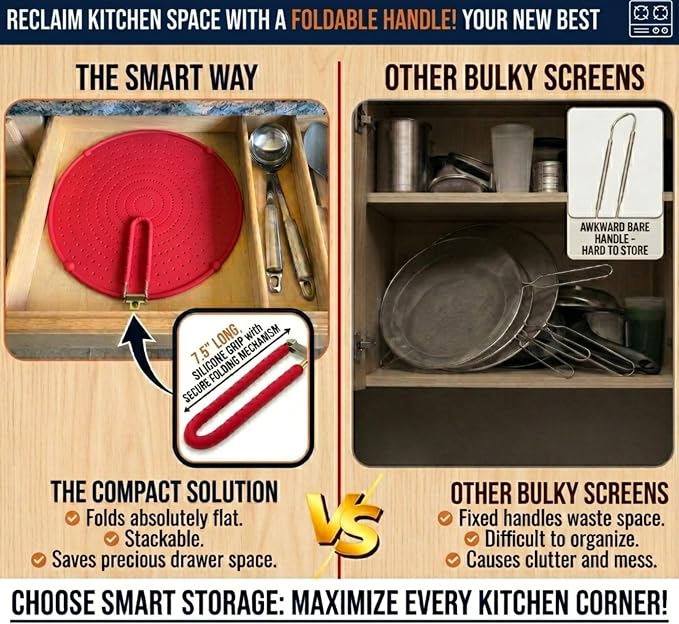 Silicone Splatter Screen for Frying Pan, 13” Red – Grease & Oil Splatter Guard - Image 3