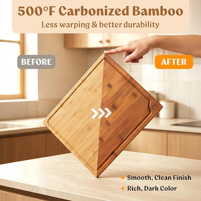 EDELHAUS Carbonized Bamboo Cutting Boards – Cutting Board Set of 3 Heat Treated - Image 3
