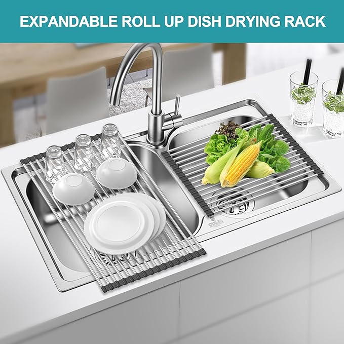 Extra Large Expandable Roll Up Dish Drying Rack, Over The Sink Drying Rack Sink - Image 4