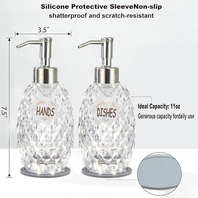 MALACHI Soap Dispenser Set, Crystal-Textured Diamond Glass - Image 6