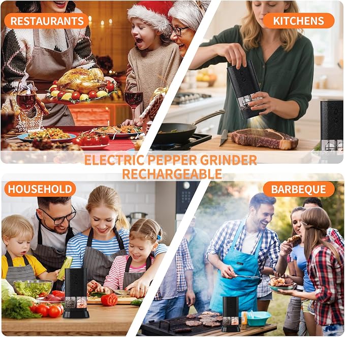 Dual Chamber Electric Pepper and Salt Grinder, Rechargeable Salt and Pepper - Image 9