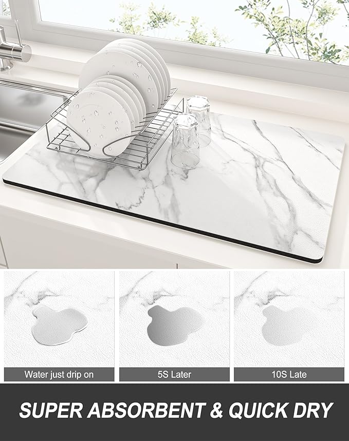 Rnivvi Dish Drying Mat for Kitchen Counter, 12 x 19" Cute Marble Super - Image 3