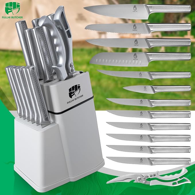 FULLHI 14pcs Knife Block Set, Dishwasher Safe Kitchen Knife Set - Image 8