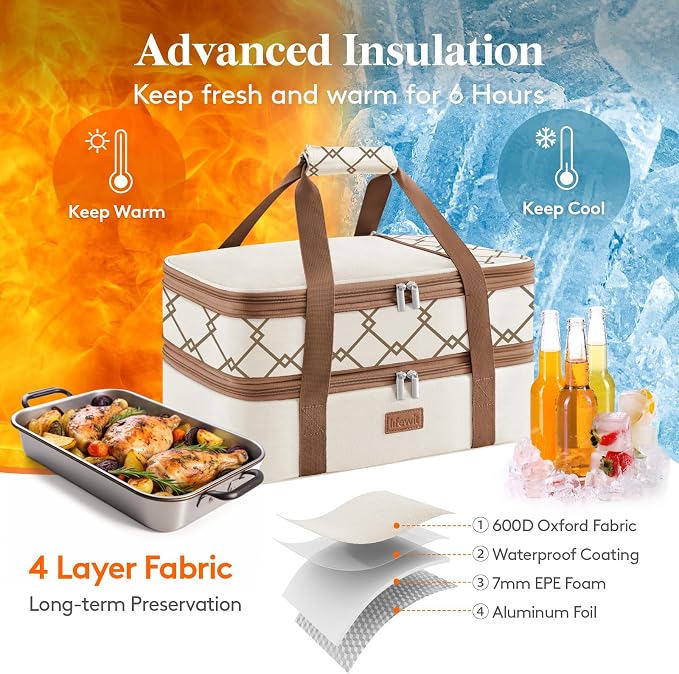 Lifewit Insulated Double Decker Casserole Carrier, Expandable Lasagna Lugger - Image 3