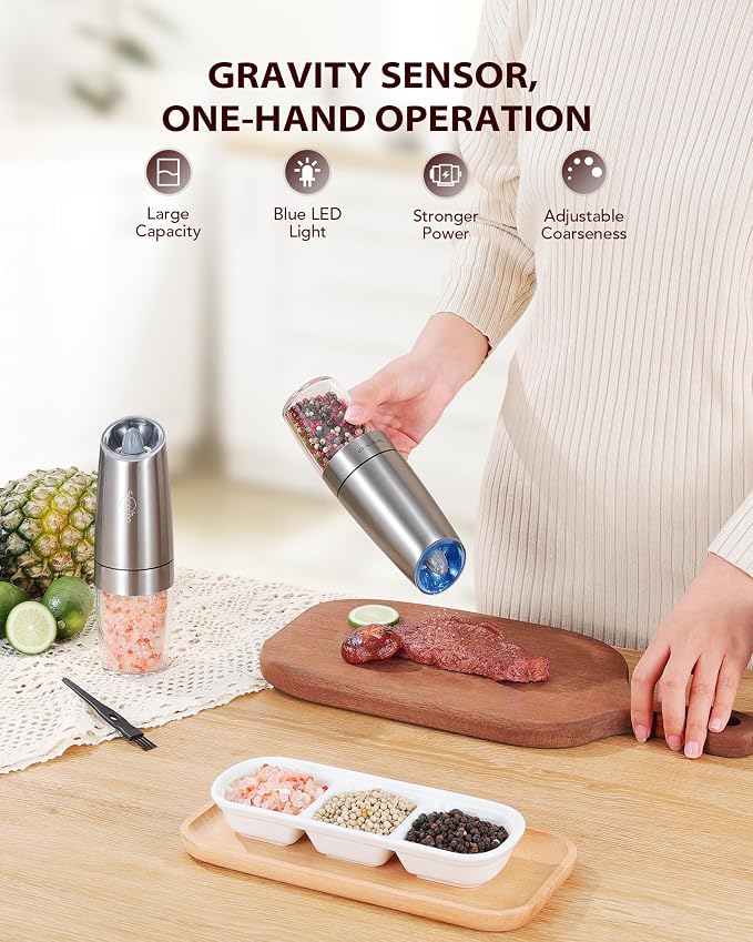 Sangcon Gravity Electric Pepper and Salt Grinder Mill Set Automatic Shakers - Image 2