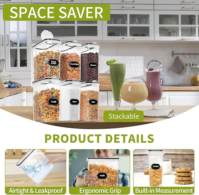 Skroam 4PCS Cereal Containers Storage, Airtight Food Storage Containers - Image 3