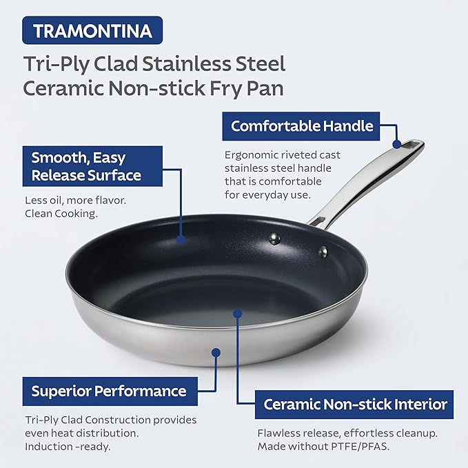 Tramontina Signature 12-Inch Tri-Ply Clad Stainless Steel Large Frying Pan - Image 3