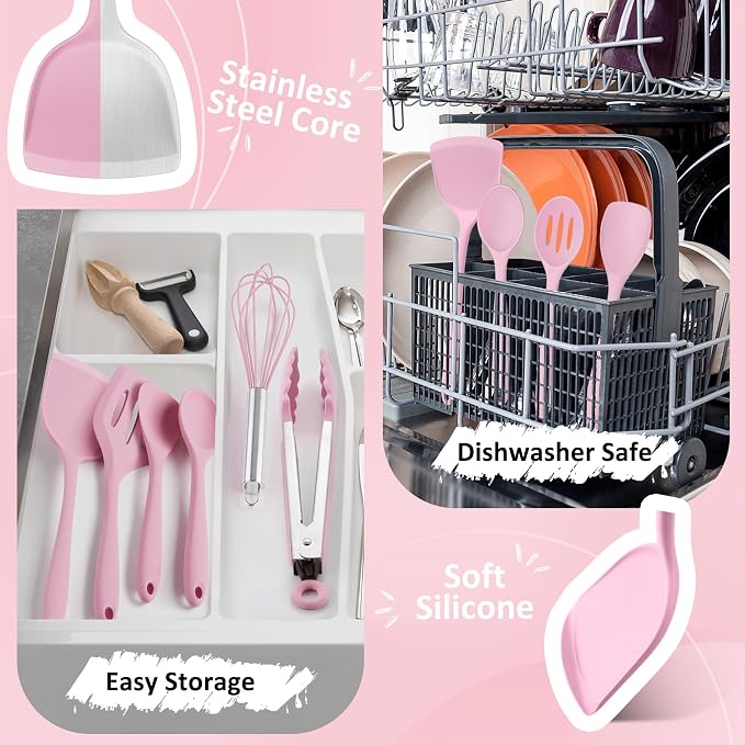 Silicone Cooking Utensils Set of 10, Leonyo Black Kitchen Utensils Set - Image 4
